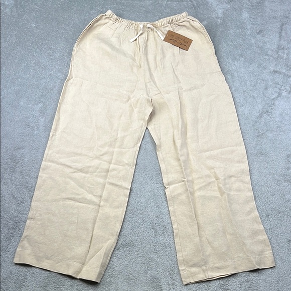NEW The Simple Folk S 100% Organic Linen The Pajama Bottom Oatmeal Cream Pockets - Picture 1 of 13